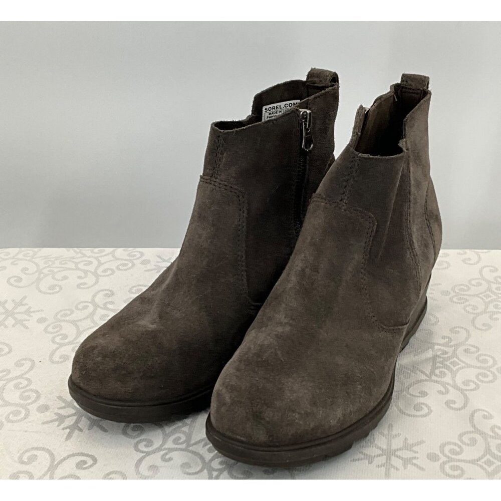 Sorel Women's NL3313-245 Suede Ankle Boots Size 7.5 Gray Joan of Arc III Side Zi